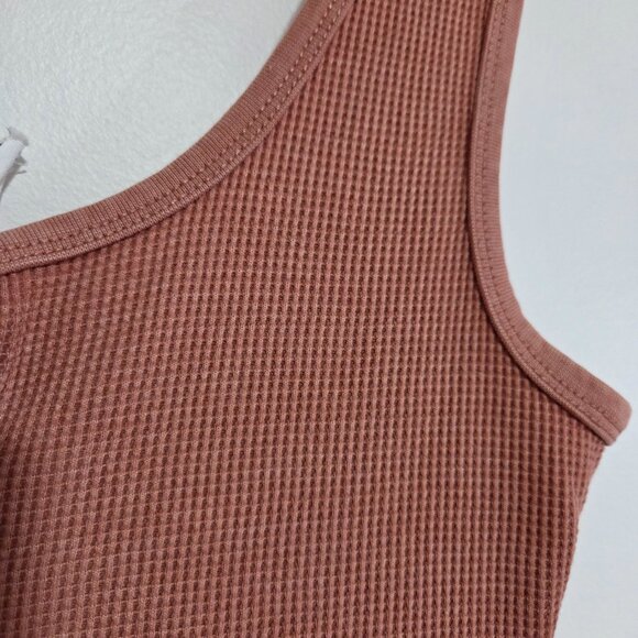 EUC ANTHROPOLOGIE DAILY PRACTICE WAFFLE KNIT SCOOP NECK BUTTON DOWN TAN DRESS M - Picture 7 of 14